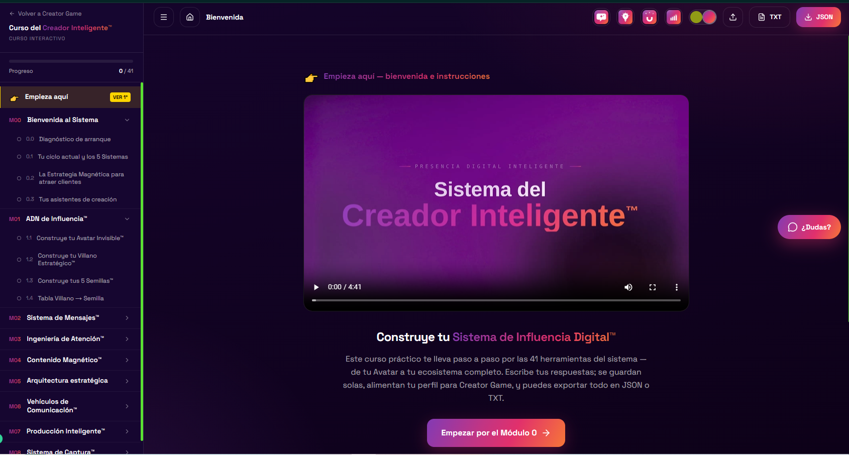 Curso del Creador Inteligente dentro de Creator Game